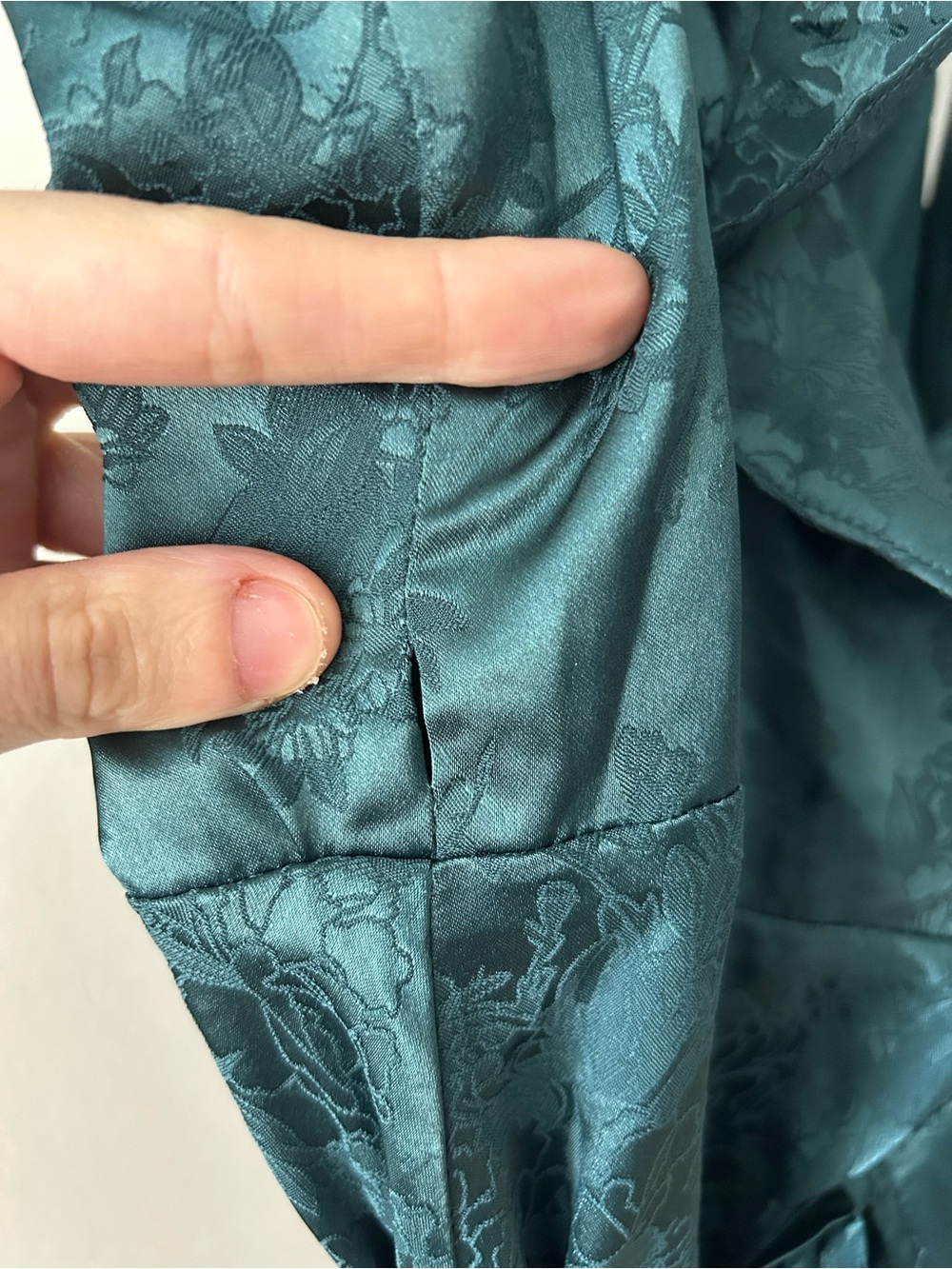 Emerald Green Satin Wrap Maxi Dress with slight tear - Picture 8 of 8